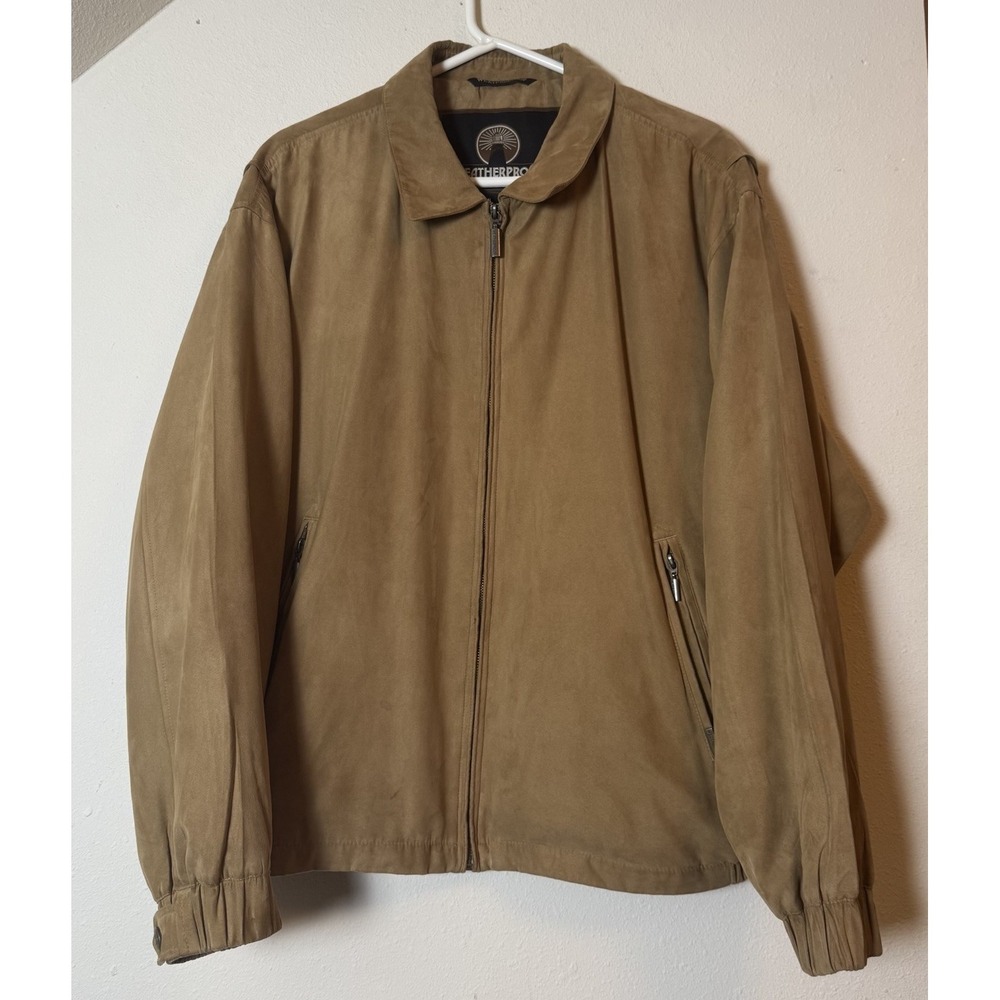 Weatherproof Men's Jacket XL Tan Full Zip Vintage Style Faux Suede Look